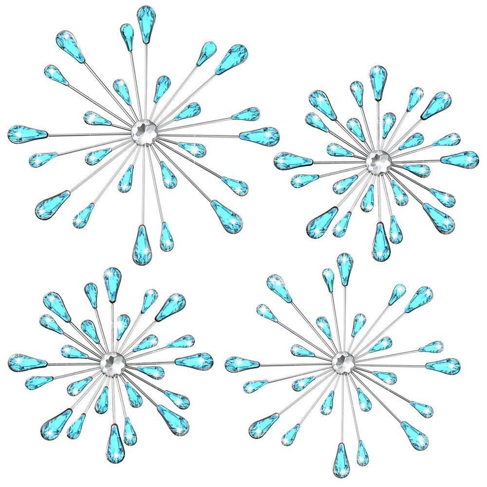 4 Pcs Starburst Wall Decor Bling Wall Art Crystal Teardrop 3d Hanging😚